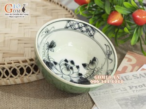 Bát cơm xanh đồng vẽ Sen