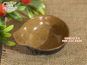 Bát đựng gia vị gốm vàng có chuôi