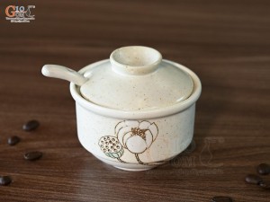 Bát đựng gia vị men kem tấm vẽ Bạch Liên