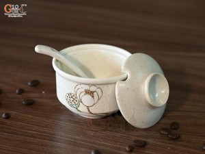 Bát đựng gia vị men kem tấm vẽ Bạch Liên