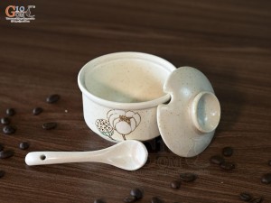 Bát đựng gia vị men kem tấm vẽ Bạch Liên