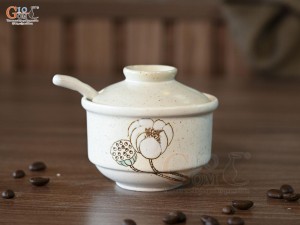 Bát đựng gia vị men kem tấm vẽ Bạch Liên
