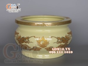 Bát hương dáng quả lựu họa tiết rồng vàng kim, đường kính 22cm