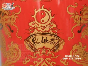 Bát hương họa tiết Rồng Phúc - Lộc - Thọ vàng kim men đỏ, đường kính 12cm