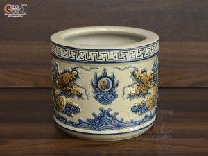 Bát hương men hoàng tộc đắp nổi Rồng Phúc Mãn, đường kính 20cm