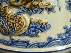 Bát hương men hoàng tộc đắp nổi Rồng Phúc Mãn, đường kính 20cm