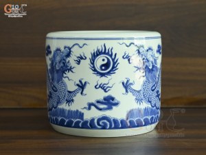 Bát hương men lam cổ vẽ Rồng Đại Phát, đường kính 18cm
