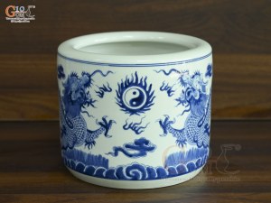 Bát hương men lam cổ vẽ Rồng Đại Phát, đường kính 18cm