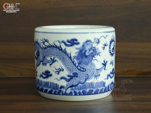 Bát hương men lam cổ vẽ Rồng Đại Phát, đường kính 18cm
