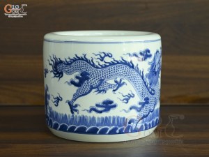Bát hương men lam cổ vẽ Rồng Đại Phát, đường kính 18cm