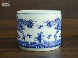Bát hương men lam cổ vẽ Rồng Đại Phát, đường kính 18cm