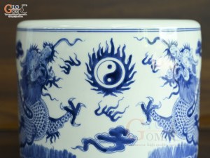 Bát hương men lam cổ vẽ Rồng Đại Phát, đường kính 18cm