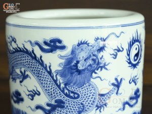 Bát hương men lam cổ vẽ Rồng Đại Phát, đường kính 18cm