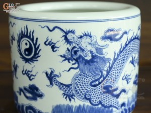 Bát hương men lam cổ vẽ Rồng Đại Phát, đường kính 18cm