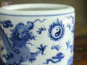 Bát hương men lam cổ vẽ Rồng Đại Phát, đường kính 18cm