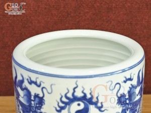 Bát hương men lam cổ vẽ Rồng Đại Phát vân vuốt, đường kính 14cm