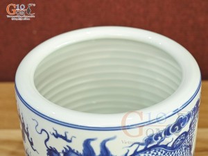 Bát hương men lam cổ vẽ Rồng Đại Phát vân vuốt, đường kính 14cm