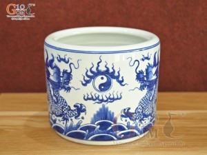 Bát hương men lam cổ vẽ Rồng Đại Phát vân vuốt, đường kính 14cm