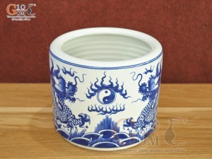 Bát hương men lam cổ vẽ Rồng Đại Phát vân vuốt, đường kính 18cm