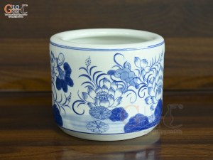 Bát hương men lam vẽ Sen Đại Cát, đường kính 27cm