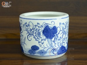 Bát hương men lam vẽ Sen Đại Cát, đường kính 27cm