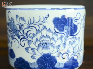 Bát hương men lam vẽ Sen Đại Cát, đường kính 27cm