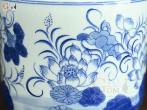 Bát hương men lam vẽ Sen Đại Cát, đường kính 27cm