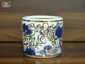 Bát hương men lam vẽ Sen Đại Cát vẽ vàng, đường kính 14cm