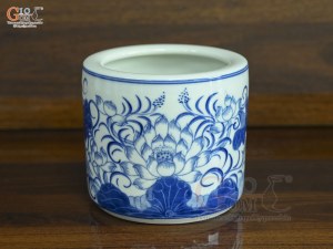 Bát hương men lam vẽ Sen Tài Lộc, đường kính 12cm