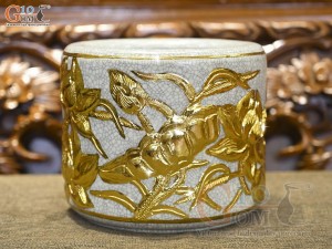 Bát hương men rạn đắp nổi hoa Sen Cát Tường dát vàng 24k, đường kính 20cm