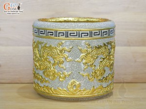 Bát hương men rạn đắp nổi Rồng dát vàng 24k, đường kính 22cm