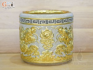 Bát hương men rạn đắp nổi Rồng dát vàng 24k, đường kính 22cm