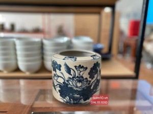 Bát hương men rạn hoạ tiết hoa sen đường kính 14cm