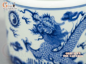 Bát hương Long Trấn men lam vẽ Rồng, đường kính 25cm