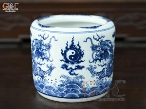 Bát hương men trắng họa tiết Rồng Đại Cát, đường kính 22cm