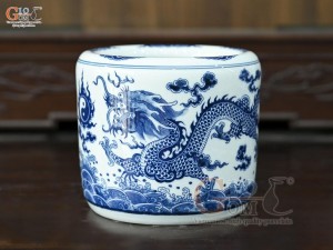 Bát hương men trắng họa tiết Rồng Đại Cát, đường kính 22cm