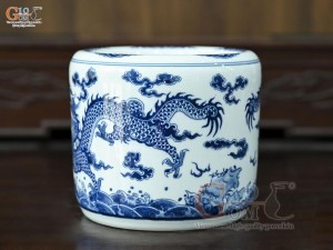 Bát hương men trắng họa tiết Rồng Đại Cát, đường kính 22cm