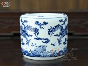 Bát hương men trắng họa tiết Rồng Đại Cát, đường kính 22cm