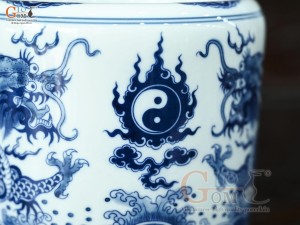 Bát hương men trắng họa tiết Rồng Đại Cát, đường kính 22cm