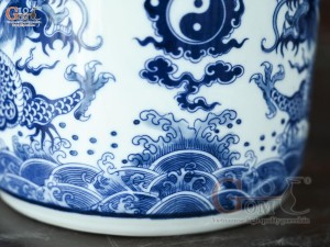 Bát hương men trắng họa tiết Rồng Đại Cát, đường kính 22cm