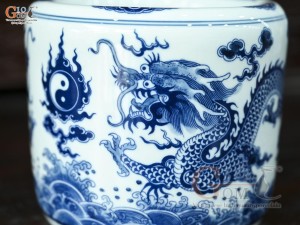 Bát hương men trắng họa tiết Rồng Đại Cát, đường kính 22cm