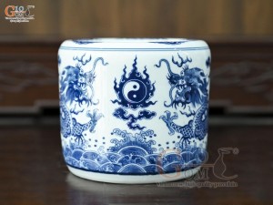 Bát hương men trắng họa tiết Rồng Đại Cát, đường kính 22cm