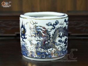 Bát hương men trắng họa tiết Rồng Đại Cát vẽ vàng 24k, đường kính 22cm