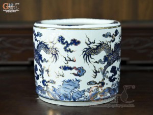 Bát hương men trắng họa tiết Rồng Đại Cát vẽ vàng 24k, đường kính 22cm