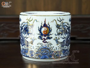 Bát hương men trắng họa tiết Rồng Đại Cát vẽ vàng 24k, đường kính 22cm