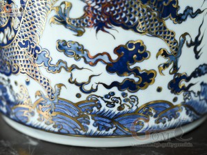 Bát hương men trắng họa tiết Rồng Đại Cát vẽ vàng 24k, đường kính 22cm