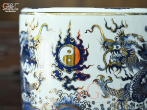 Bát hương men trắng họa tiết Rồng Đại Cát vẽ vàng 24k, đường kính 22cm