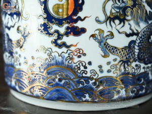 Bát hương men trắng họa tiết Rồng Đại Cát vẽ vàng 24k, đường kính 22cm