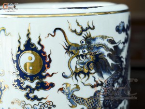 Bát hương men trắng họa tiết Rồng Đại Cát vẽ vàng 24k, đường kính 22cm