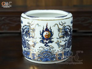 Bát hương men trắng họa tiết Rồng Đại Cát vẽ vàng 24k, đường kính 22cm